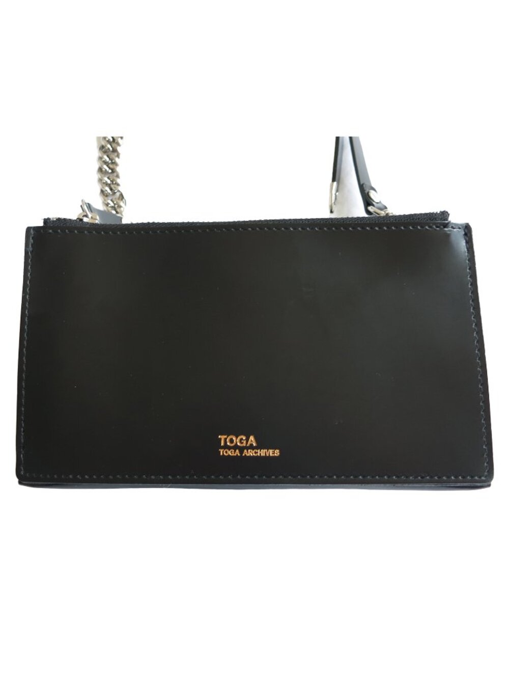 TOGA ARCHIVES Black Leather Silver Stud Embellished Chain Clutch Flap Wallet Bag - Picture 8 of 12